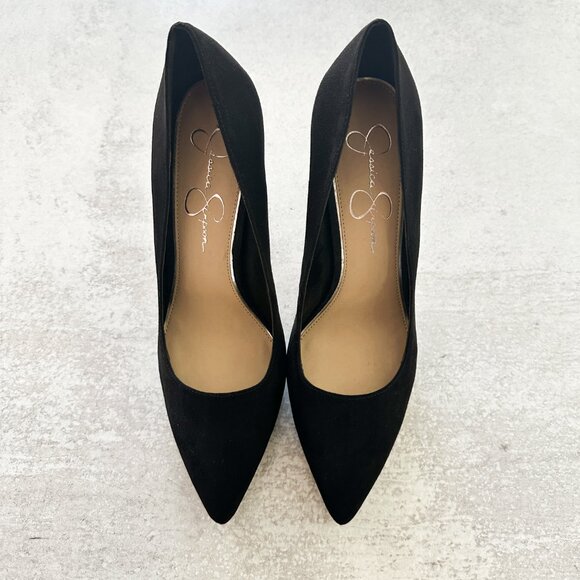 JESSICA SIMPSON Analista Platform Pump, Black Faux Suede with Silver Platform - Picture 9 of 15